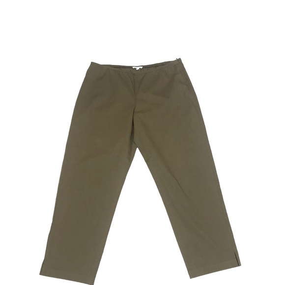 Eileen Fisher Pants - Eileen Fisher Pants L Dark Olive Green Organic Cotton Cropped Pants Lagenlook